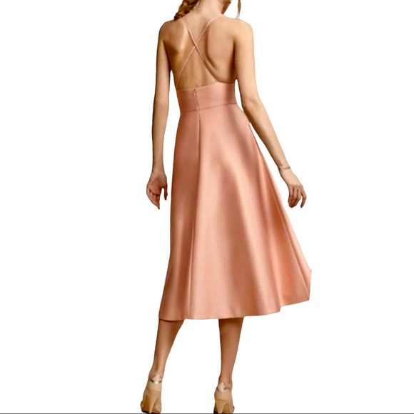 New BHLDN x Hitherto Shelby 2 & 8 Peach Pink Halter Criss Cross Satin Midi Dress - Picture 6 of 7